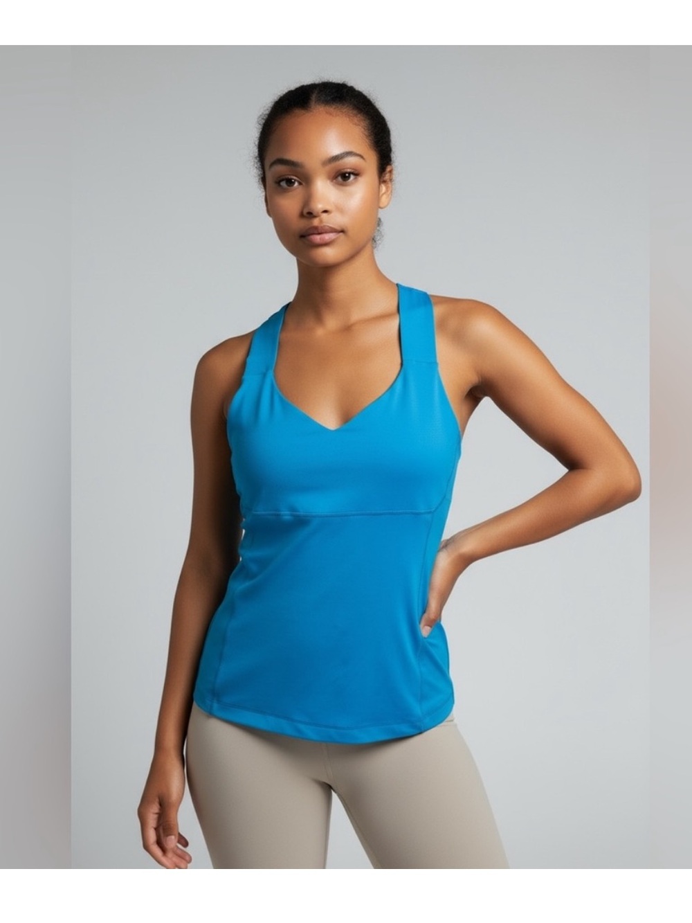 Lululemon Scoop Neck Tank *Luon Surge Aqua Blue Crossback Yoga Top Size 4